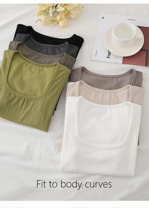 T-Shirt à manches courtes coupe ajustée pour femmes haut nouveau Style nombril exposé couleur unie élastique large bord cou respirant tricoté tissu - Product Image 2