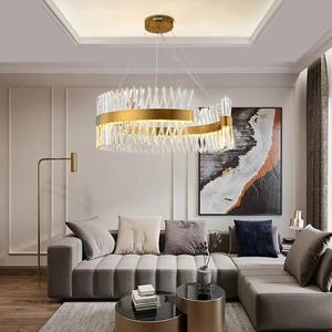 Candelabros de techo alto sala de estar hotel moderno oro cristal LED halo anillo colgante Luz - Product Image 4