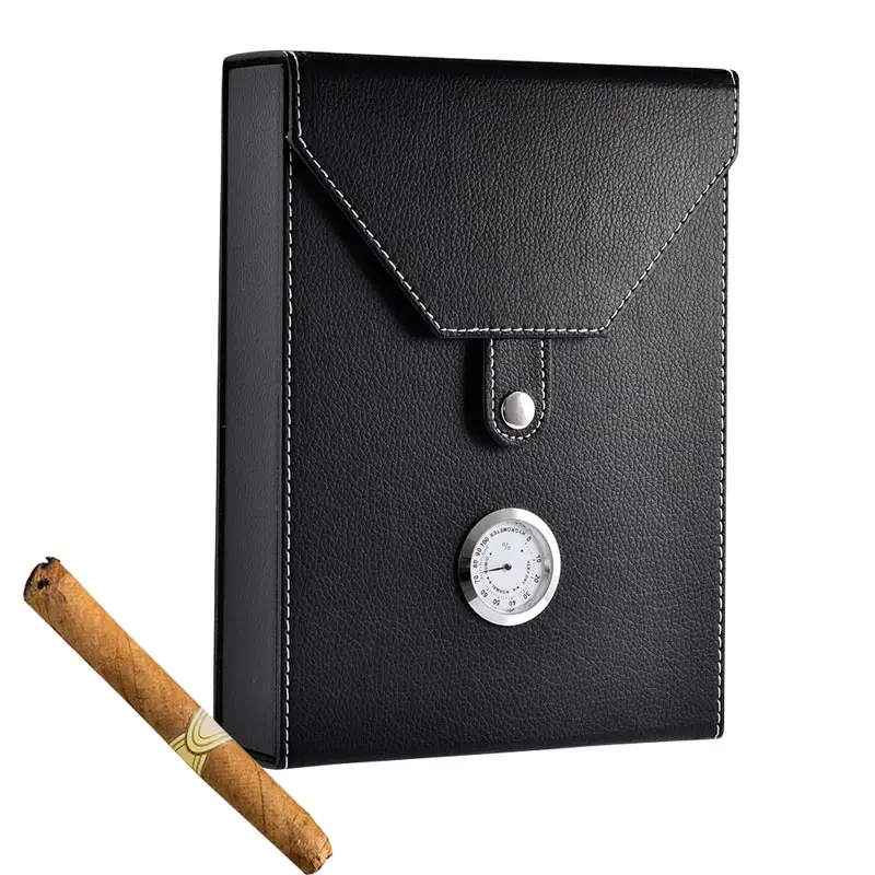 Cigar Humidor Portable Travel Cigarette Storage Container Custom PU Leather Cigar Case Box Wholesale with Hygrometer Humidifier