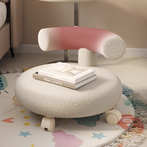 Taburete con Respaldo con Ruedas, Pequeño, Ecológico, Moderno, para Uso Doméstico, Asiento Bajo, Estilo Crema, Otomana Silenciosa - Product Image 5