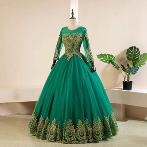 Green Ball Gown Empire Waist O-Neck Long Sleeve Tulle Evening Dress Formal Wear - Product Image 4
