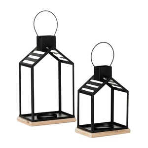 <b>Set</b> Of 2 Fancy Decorative Candle <b>Lanterns</b> For Garden Hanging <b>Lantern</b> Tealight Candles Black Tea Light Holders For Indoor Events - Product Image 1