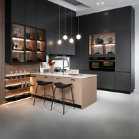 Meubles modulaires de conception complète en quartz, laque et mélamine, avec robinet, évier, tiroir et panier, pour salon et cuisine, direct usine