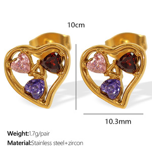Conjunto de Joyería de Zirconia Pulida Impermeable con Colgante de Corazón Brillante y Aretes, Chapado en Oro, de Acero Inoxidable para Mujer - Product Image 6