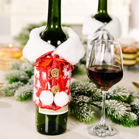 Nouvelles décorations de Noël transfrontalières : Housse de bouteille de vin imprimée en polyester imitation lin blanc à col roulé