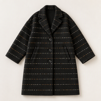 Tissu Jacquard Tricoté à Points Linéaires Brodés Noir, 100% Polyester, pour Manteaux et Vêtements d'Extérieur Tendance