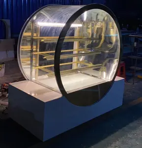2024新デザイン丸型ガラスペストリーディスプレイ冷蔵庫ベーカリーケーキショーケース
