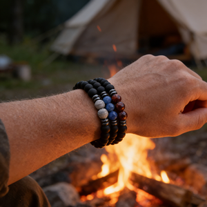 Nouveau bracelet à breloques 3 yeux de tigre, perles de verre noires de 8 mm, style tendance pour homme - Product Image 2