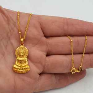 18k altın kaplama paslanmaz çelik zincir buda kolye kolye titanyum çelik elmas yeşil buda kolye - Product Image 6