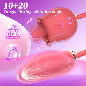 เครื่องนวดกระตุ้นจุดจีและคลิตอริสแบบสองหัวรูปดอกกุหลาบ พร้อมโหมดสั่นแบบเลีย ทำจากซิลิโคนเนื้อนุ่ม กันน้ำระดับ IPX7 ชาร์จผ่าน USB - Product Image 2