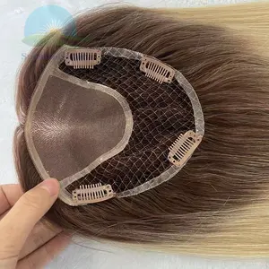 Hand-made B7 topper for women eastern european cuticle aligned hair integrated fishnet female clip on toupee in blonde ombre
