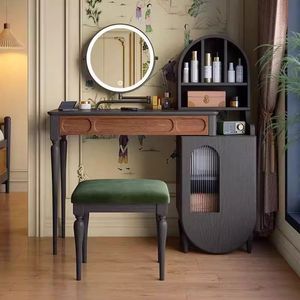 Retro Style Dressing Table Solid Wood Black Makeup <b>Desk</b> With Drawer Bedroom Vanity <b>Mini</b> Design - Product Image 2