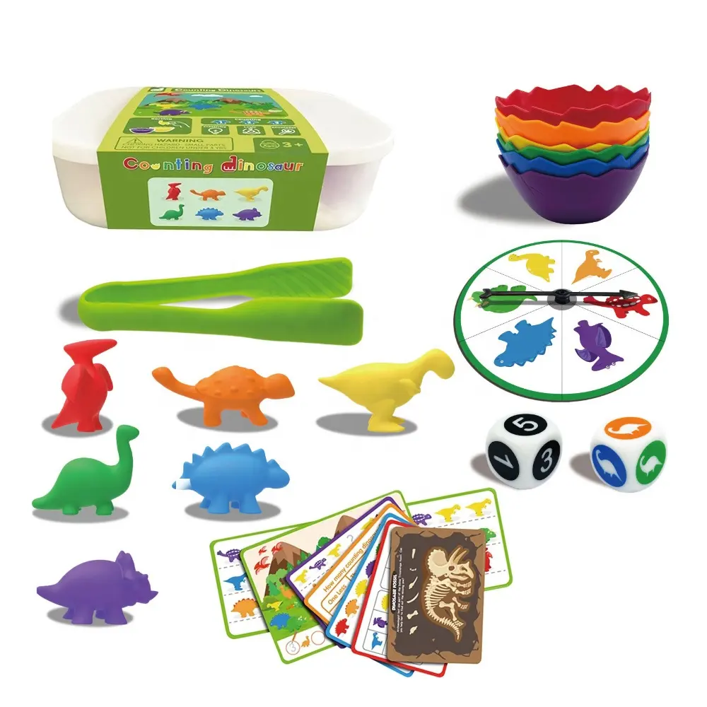 Juego de conteo de dinosaurios arcoíris con tazas de clasificación de colores y entrenamiento lógico, juguetes educativos de aprendizaje