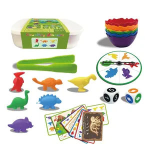 彩虹计数恐龙匹配游戏与分选杯颜色分类和逻辑训练教育学习玩具
