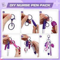 Lot de 6 stylos infirmiers très demandés : marqueur permanent en plastique, stylo à bille rétractable lumineux, ciseaux pliables et carte de soins