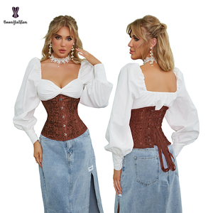Retro <strong>Renaissance</strong> Brown Steampunk <strong>Clothing</strong> Women's Underbust Corset Belt Waist Cincher Girdle With 10 Colors - Product Image 2
