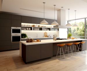 خزائن مطبخ ملونة خشبية كاملة بتصاميم حديثة عالية الجودة من الشركة المصنعة مع خزانة تلفزيون - Product Image 3