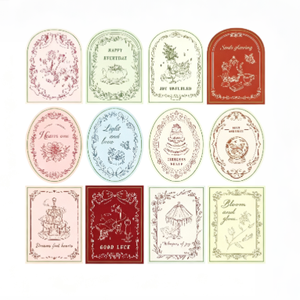 Juego de Etiquetas Florales Vintage, Diseños Ovalados y Rectangulares para Envoltura de Regalos y Uso Decorativo, Impresión Offset en Cartón - Product Image 1