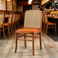 Chaise de salle à manger moderne en bois massif et rotin, dossier haut, siège en cuir souple, entièrement assemblée, chaises en bois pour restaurant, hôtel, café, noir