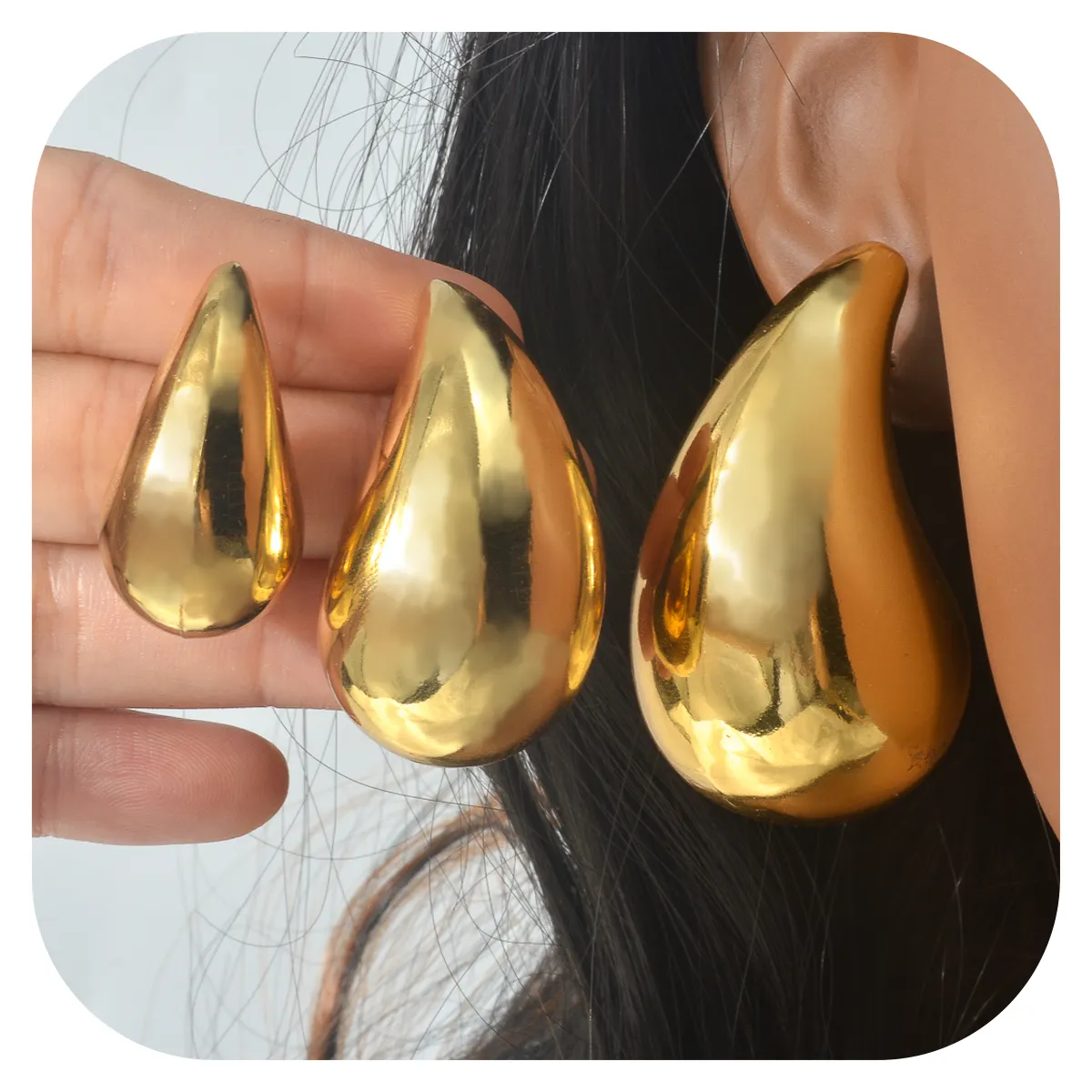 Fashion 14/18K Gold Hollow Teardrop Chunky Water Drop Earrings Women