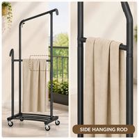 Porte-vêtements à deux niveaux avec barre de rangement pour robes longues, plateforme inférieure et roulettes mobiles pour balcon, buanderie, chambre et présentation de vêtements