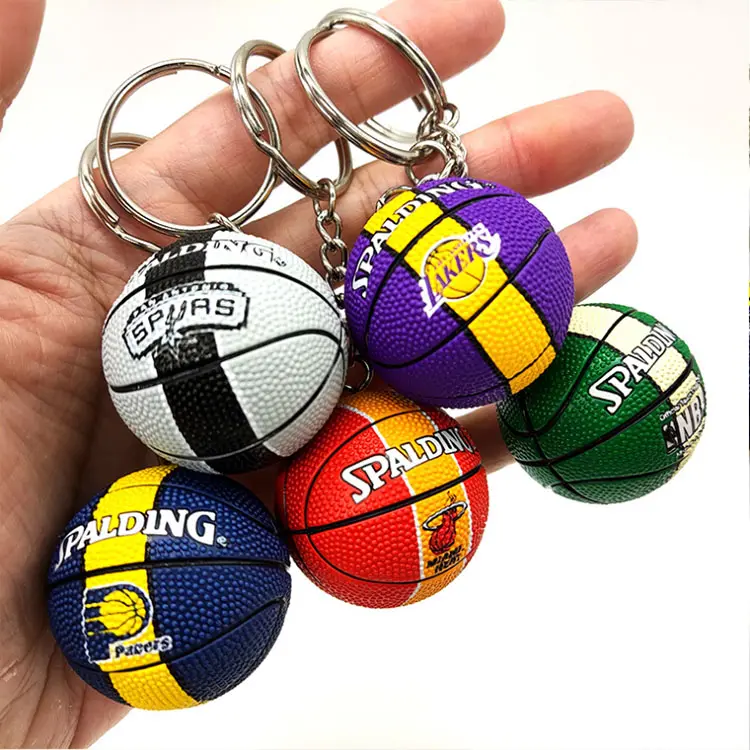 Cheap souvenir colorful silicone charm custom key chain 3D basketball game soft PVC rubber keychains sets