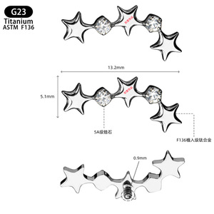 Clous d'oreilles en titane G23 13,2 mm F136 de qualité implantable pour piercing du cartilage - Product Image 1