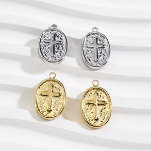 Produttori all'ingrosso croce ovale ciondolo in acciaio inossidabile 14k oro semplice collana pendente accessori fai da te fatti a mano - Product Image 4