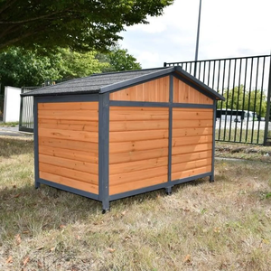 Perreras para perros de doble habitación Casa para perros de madera grande para exteriores con techo a prueba de lluvia, placa parasol - Product Image 2