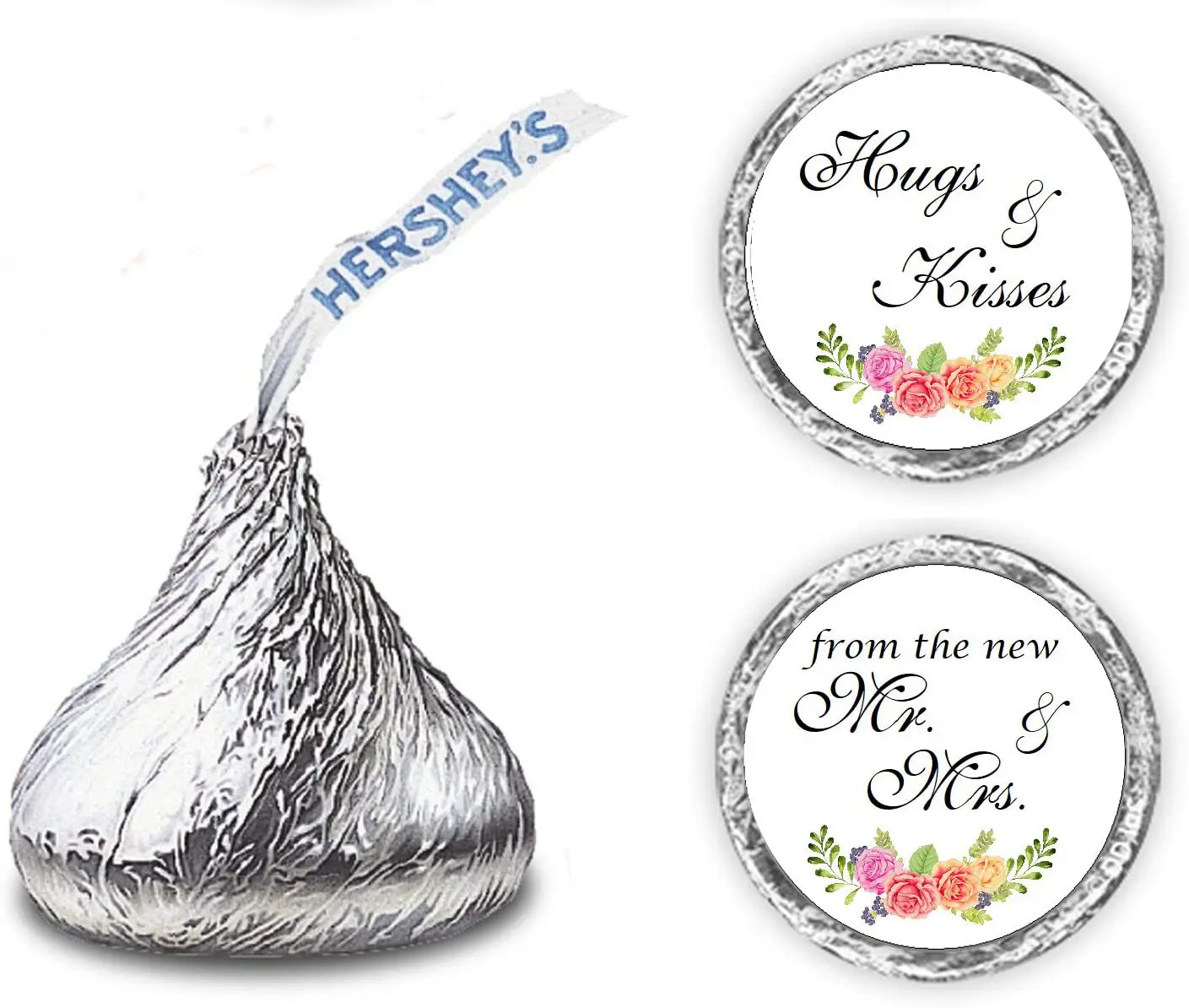 Benutzer definierte Schokoladen tropfen Etiketten Umarmungen und Küsse von den neuen Mr. & Mrs. Hershey Kiss Hochzeits aufklebern