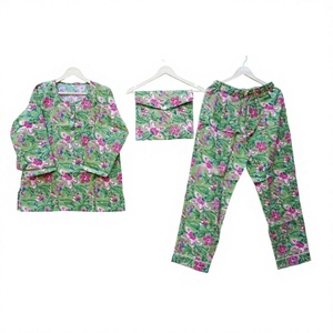 Ensemble de pyjama en coton à imprimé floral pour femmes, manches longues, col élastique, taille souple, vêtements de nuit décontractés, longueur complète, vêtements de printemps respirants - Product Image 1