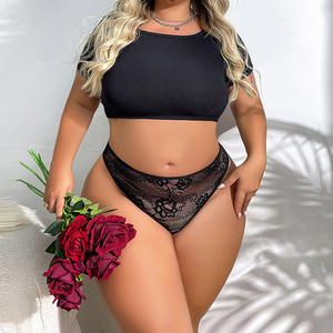 Трусики-стринги женские больших размеров с кружевом, тонкими бретелями, цветочной вышивкой и цепочкой, эротические, в форме буквы Т - Product Image 1