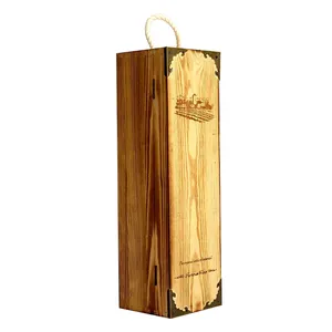 Single Bottle wooden wine box Wood Storage Gift Case Hinged with Clasp Box for Birthday Party