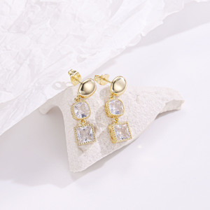 CM takı pirinç zirkon 14K altın kaplama küpe Aretes De Oro Laminado kadınlar moda küpe bırak saplama küpe papyon kalp - Product Image 6