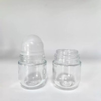 Flacon vide transparent de 50 ml rond pour cosmétiques, déodorant, parfum, huile essentielle, en verre avec bille roulante en plastique