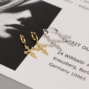 2024 Wholesale Fashion 925 <strong>Sterling</strong> <strong>Silver</strong> Cz Diamond Cross <strong>Earrings</strong> <strong>Dangle</strong> Hoop <strong>Earrings</strong> for Women Jewelry - Product Image 5