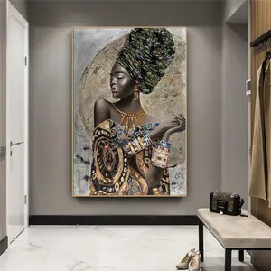 แอฟริกันสีดำผู้หญิงกราฟฟิตีศิลปะโปสเตอร์และพิมพ์บทคัดย่อแอฟริกันสาวผ้าใบภาพวาดบนผนังศิลปะ