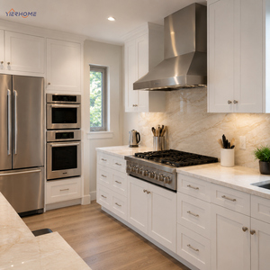 Gabinetes <span class=keywords><strong>de</strong></span> Cocina Modernos <span class=keywords><strong>de</strong></span> Madera Contrachapada Americana, Puerta <span class=keywords><strong>de</strong></span> MDF Pintada, Isla Central <span class=keywords><strong>de</strong></span> Cuarzo Taj Mahal y Cierre Suave - Product Image 2
