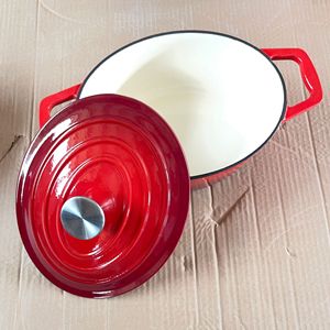 Bán buôn 26/28/30/32cm nhà bếp không dính súp stockpot bánh mì Hà Lan lò nấu ăn nồi hình bầu dục màu đỏ tráng men đúc sắt soong chậu - Product Image 2