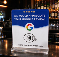 Carte Google Review Tap Card 12*12cm, plaque en acrylique, support de bureau transparent, puce NFC NTAG213, sans adhésif au dos pour les entreprises