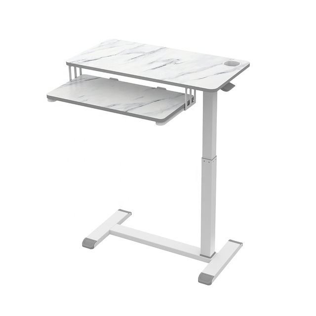 Adjustable Simple Home Mobile Lifting Overbed Rolling Standing Desk With Keyboard Tray Foldable Single Leg White With Wheels