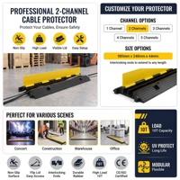 Protector de Cables de Goma de Alta Resistencia de 2 Canales, 980*240*44mm, para Uso en Almacenes, Garajes, Exteriores y Tráfico Vial