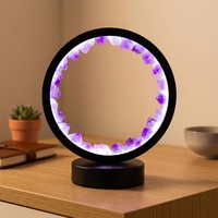 Amethyst-Kristallring-Lampe LED-Beleuchtete Runde Stein-Dekorative Tischlampe für Zuhause Schlafzimmer Geschenk
