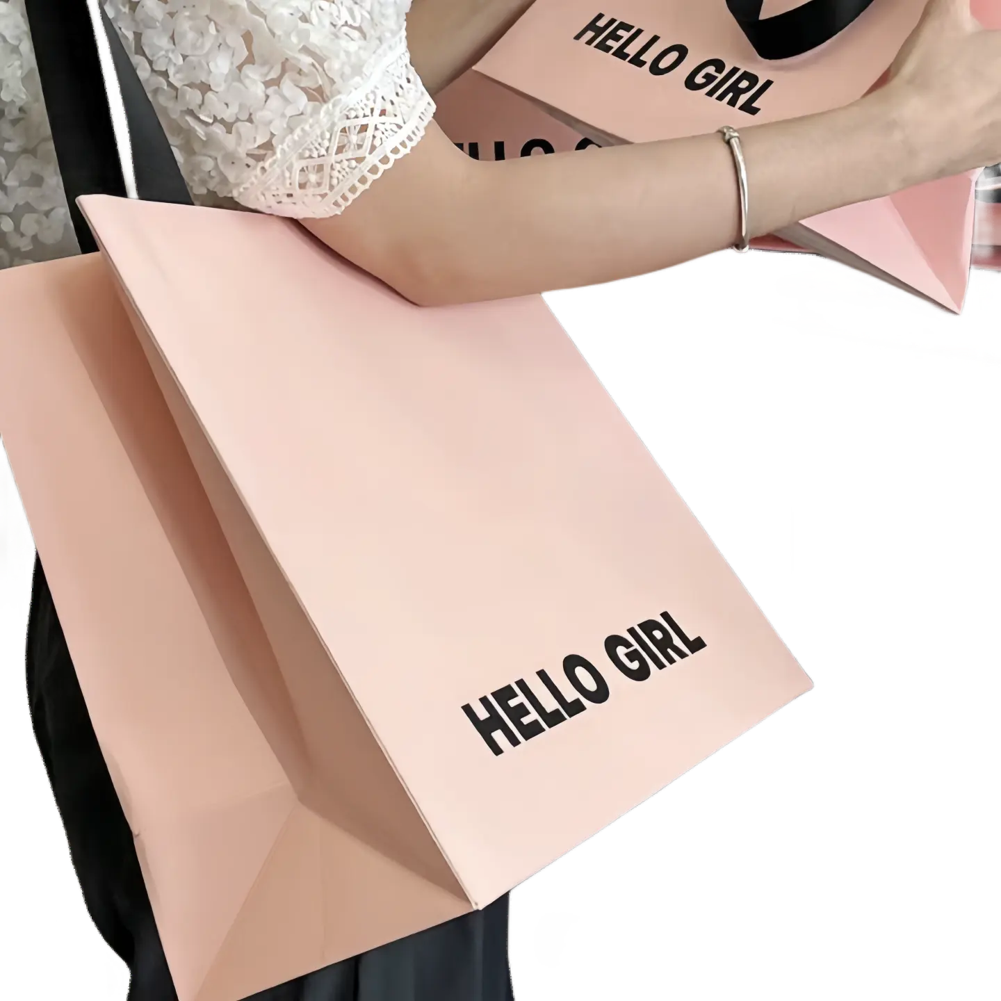 Sacchetti di carta regalo per abbigliamento rosa riciclabili personalizzati con nastro Logo personalizzato prezzo più basso per Packaging & Shopping