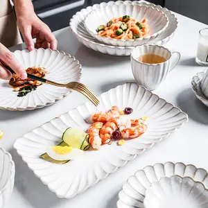 Restaurant Dishes Plates Set Porcelain Custom Box Packing Dinnerware Set White Glazed Ceramic Tableware Kitchenware Bulk Plates