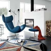 Mobilier italien moderne pour salon Ensemble chaise longue moderne en cuir Chaise simple en cuir avec tabouret