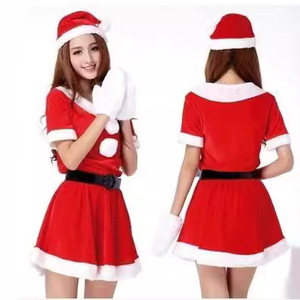 Women Christmas Outfits Short Sleeve Velvet Fleece <b>Sexy</b> Club Style Adult Costume <b>Set</b> DY-023 - Product Image 2