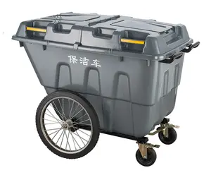 Keranjang sampah 400L, keranjang sampah dengan roda, wadah sampah plastik berkelanjutan, tempat penyimpanan 2 roda, troli, 400L