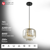 Lampes de décoration de restaurant, lampe suspendue en verre ambré en métal doré, luminaire suspendu moderne pour hôtel, maison, café, bureau, club
