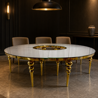 Table de banquet ronde surdimensionnée pour usage commercial, plateau en verre transparent, base finition dorée, pour hôtel, restaurant et lieux de mariage